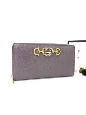 Gucci Zumi Leather Zip Around Wallet Coin Purse Bill Gray